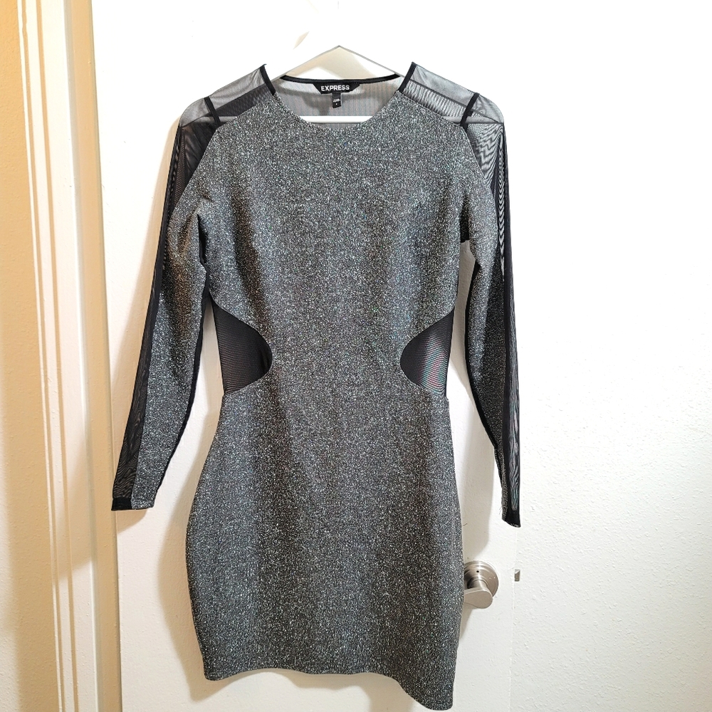 Express Silver Metallic Long Sleeve Dress in 6 - Picture 1 of 16